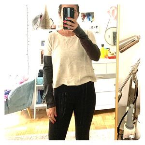 Elizabeth and James Leather Sleeve sweater